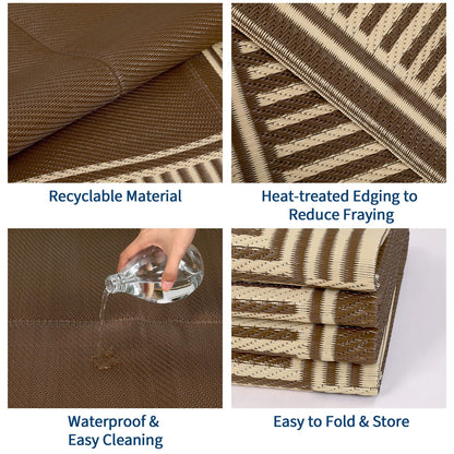 GAOMON 10x20 Waterproof Outdoor Rug Reversible Plastic Straw Rug Patio Camping Rugs, Lightweight UV Resistant RV Mat Foldable Stain Resistant Outside Carpet for Beach, Balcony, Porch,Border-Brown