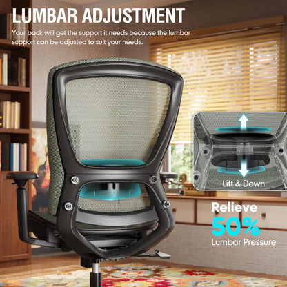 ELABEST Mesh Office Chair,Ergonomic Computer Desk Chair,Sturdy Task Chair- Adjustable Lumbar Support & Armrests,Tilt Function,Comfort Wide Seat,Swivel Home Office Chair (Dusty Sage)