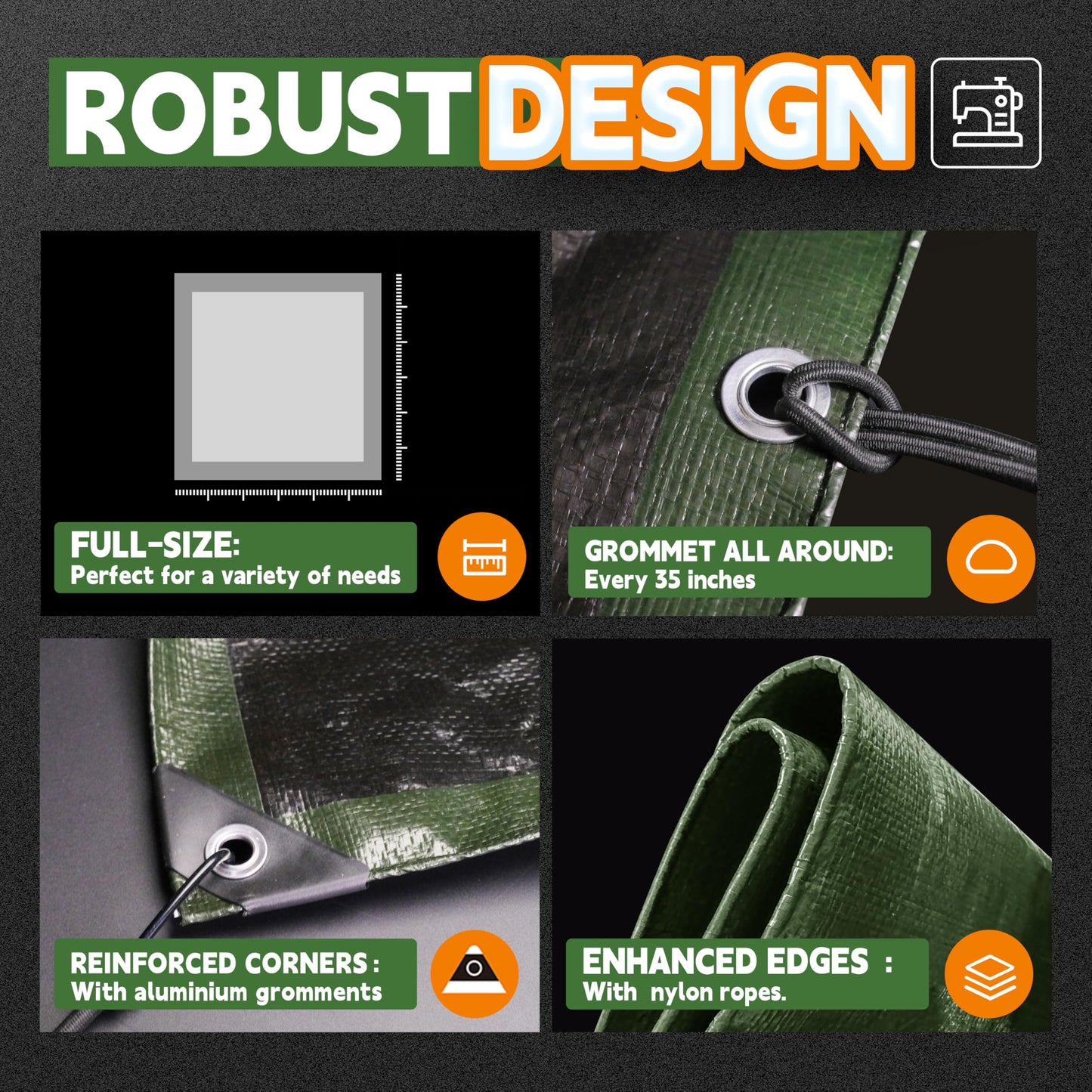 RAINDEWAY Tarps 30x40 Feet,Large Tarp Waterproof,9Mil Thick Finished Size, Multipurpose Poly Tarp Cover with Metal Grommets and Reinforced Edges,Green/Black Tarpaulin