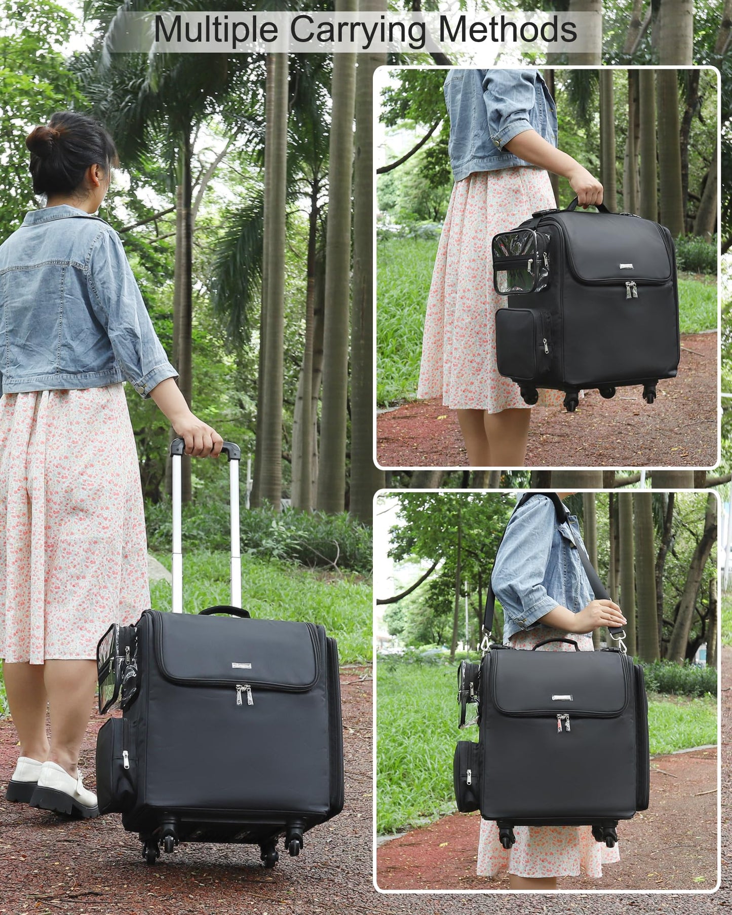 Relavel Rolling Makeup Train Case, Professional Hairstylist Traveling Bag with 4 Wheels & 2 Pouches, Adjustable Dividers, Heat Insulation Full Layer, Portable Cosmetics Storage Organizer Suitcase