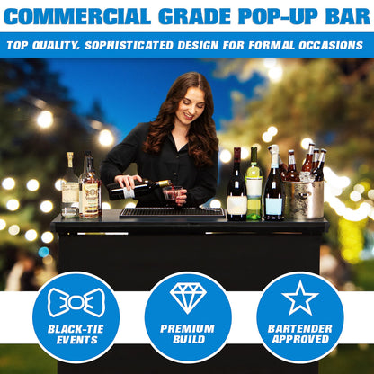 GoBar PRO Commercial Grade Portable Bar Table - Mobile Bartender Station for Events - Includes Black Skirt and Carry Case - Standard or LED