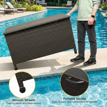 185 Gallon Wicker Deck Box, All-Weather Outdoor Storage Bin with Rattan Finish, Large Capacity for Patio Furniture, Cushions, Pool Supplies & Garden Tools (Brown)