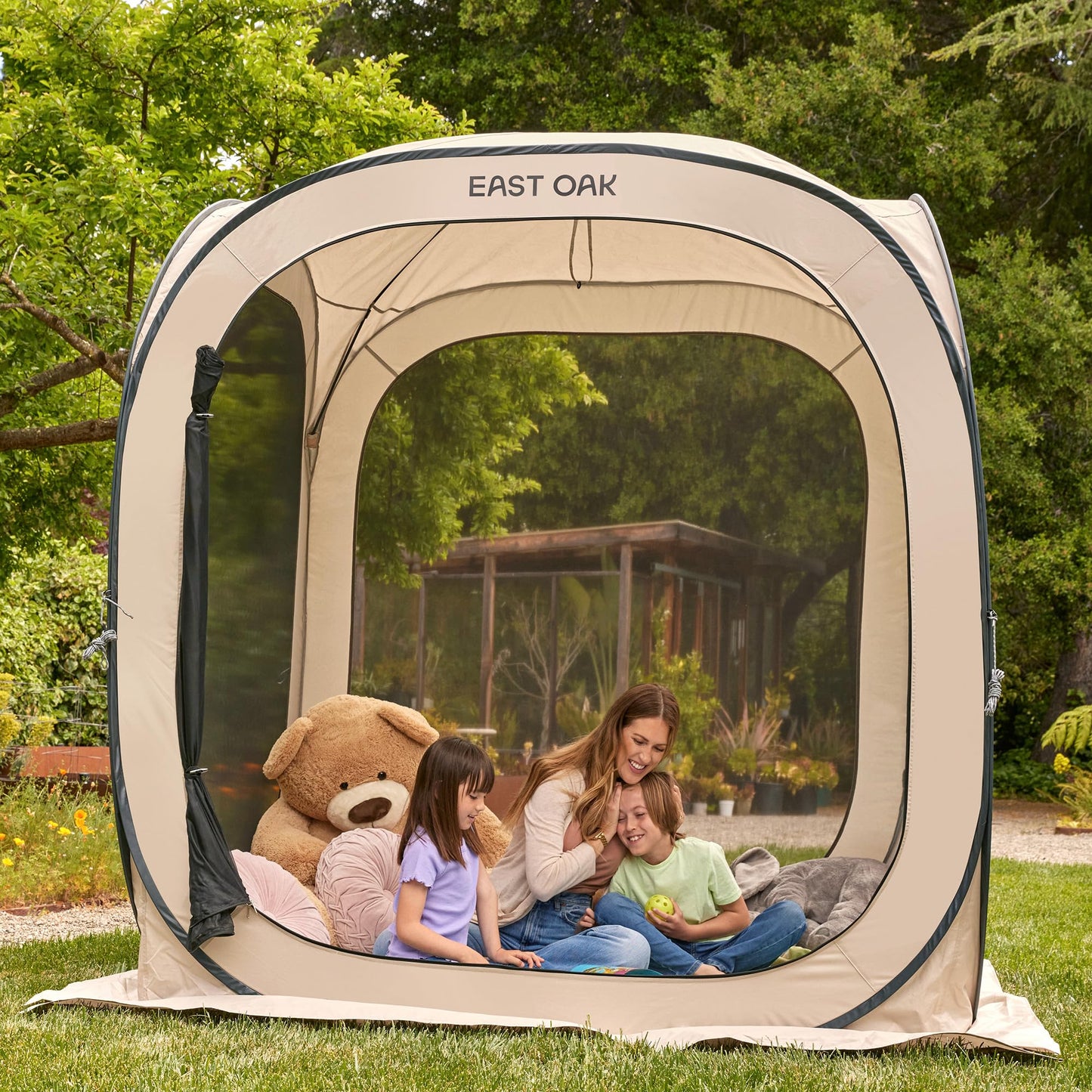 East Oak Screen House Tent Pop-Up, Portable Screen Room Canopy Instant Screen Tent 6 x 6 FT with Carry Bag for Patio, Backyard, Deck & Outdoor Activities, Khaki