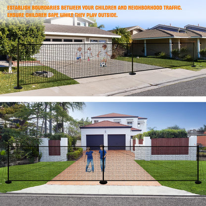 41FT x 5FT Driveway Safety Net Fence, Outdoor Yard Play Area Safety Barrier for Kids| Heavy Duty Steel Poles & Net, Not Fall Down Easily | Guard Net Length Adjustable, Easy to Recycle and Install