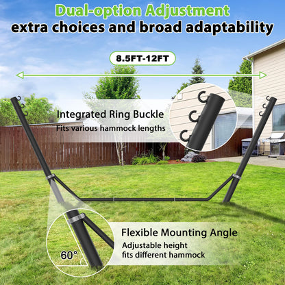 Miveda Universal Hammock Stand, Heavy Duty Adjustable 8-12FT Steel Hammock, 600lbs, Black Hammock Stand Weather Resistant for Outdoor Yard Garden with Bag