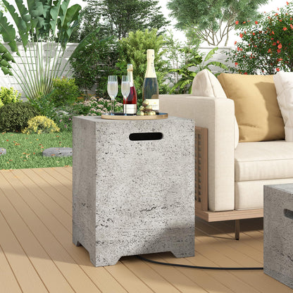 Merax Outdoor 15.75''MGO Propane Tank Cover Table, Propane Tank Holder with Handles on Both Sides & Groove Hole at The Bottom,Fire Side Table for Gas Fire Pits,No Assembly Needed, Light Gray