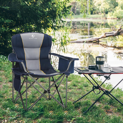 LET'S CAMP Oversized Folding Camping Chair - Heavy Duty Padded with Cup Holder & Cooler Bag | 450 LBS Capacity, 2 Pack