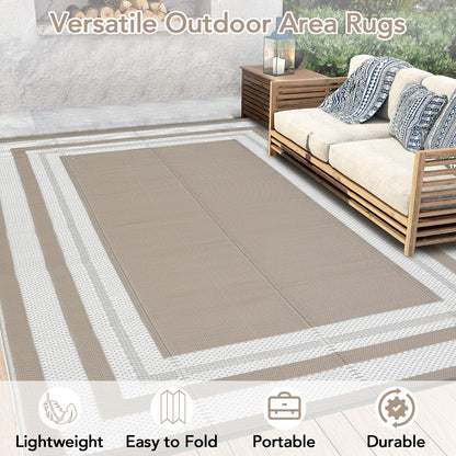 GarveeHome Outdoor Patio Rug 10x20 Plastic Straw Rug Waterproof Large Outdoor Rugs Reversible Portable Camping Rugs Lightweight Floor Mat for RV Porch Balcony Patios Picnic Outside Grey Beige Panel