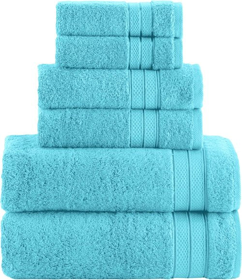Elegant Comfort 6-Piece Towel Set - Premium Soft 100% Turkish Cotton, Quick-Drying Aqua Towels