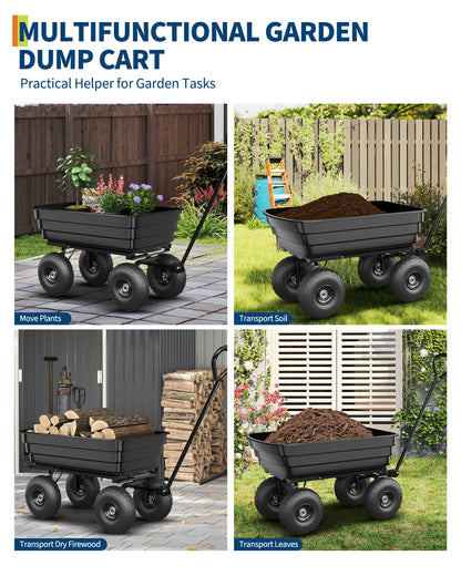 GarveeLife Poly Dump Cart - Heavy Duty 600 LBS Garden Cart with Quick-Release Dumping 10 in Tires, Utility Wagon for Yard Work, Landscaping, Gardening