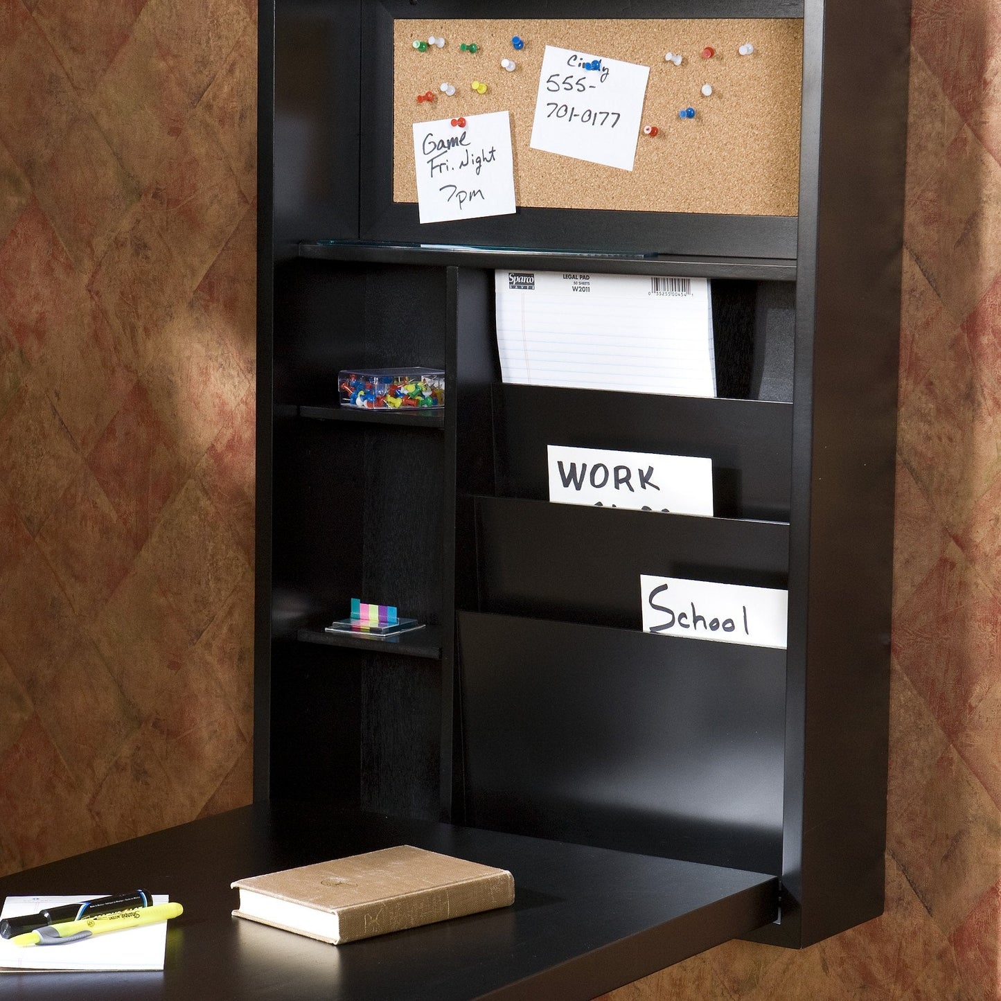 SEI Furniture - Minford Fold-out Convertible Desk - Black - Transitional Design, Black Finish - Fully Assembled - Ideal for Home Office, Bedroom (HO9291)