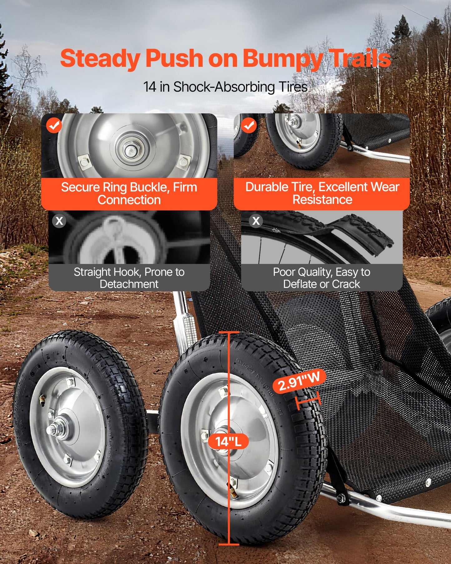 VEVOR Game Carts for Hunting, 500LBS Deer Cart Game Hauler, Heavy-Duty Crawler Cart, All-Terrain Folding Deer Hauling with Shock-Absorbing Tires, Utility Gear Dolly for Hunting Fishing Hiking