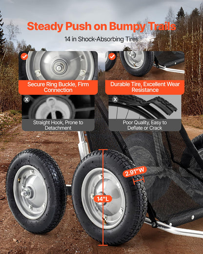 VEVOR Game Carts for Hunting, 500LBS Deer Cart Game Hauler, Heavy-Duty Crawler Cart, All-Terrain Folding Deer Hauling with Shock-Absorbing Tires, Utility Gear Dolly for Hunting Fishing Hiking