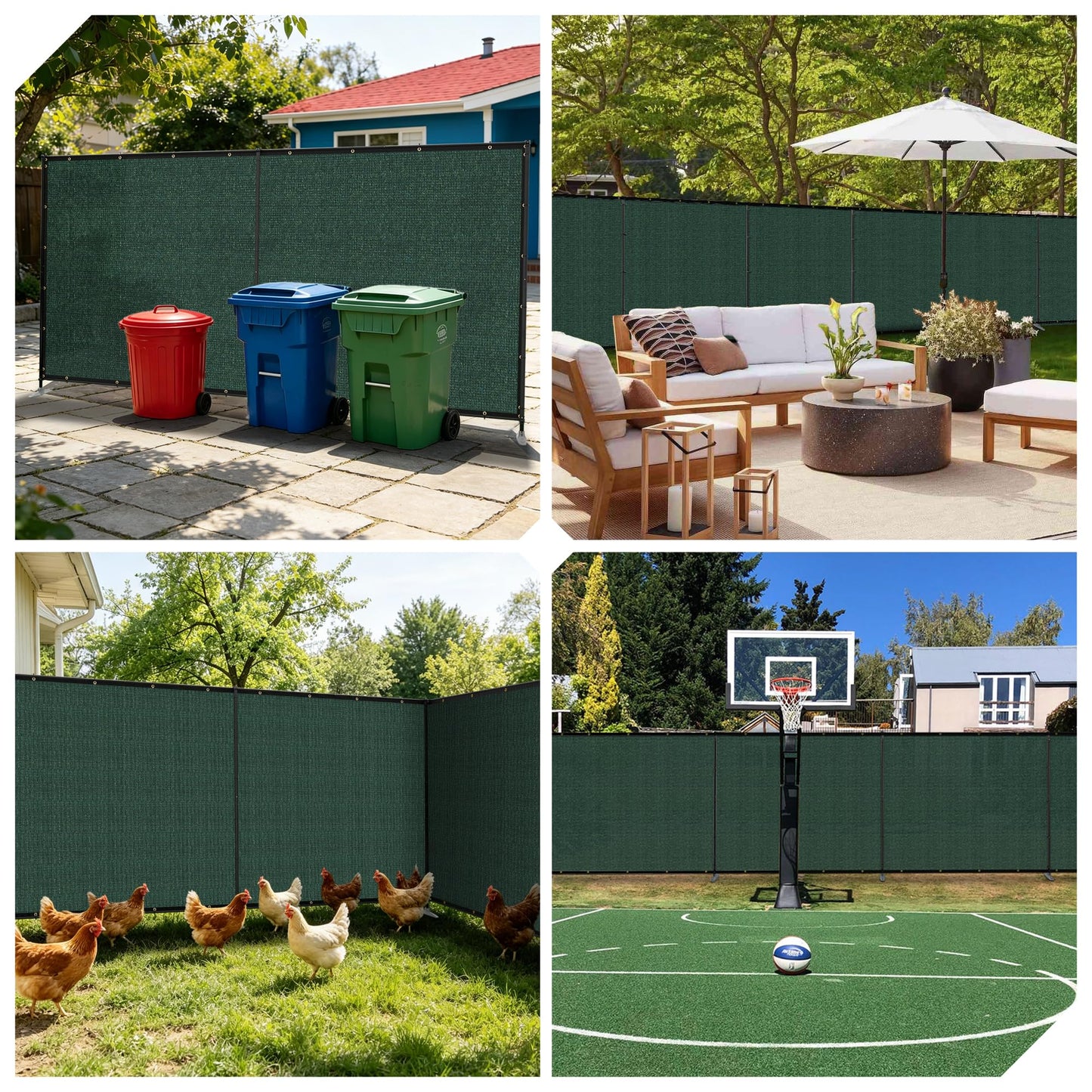 AwnPro 6' x 24' Outdoor Privacy Fence with Iron Poles Ground Spikes Dog Metal Garden Privacy Fence Backyard Patio Yard Barrier Boarder Divider (Green)