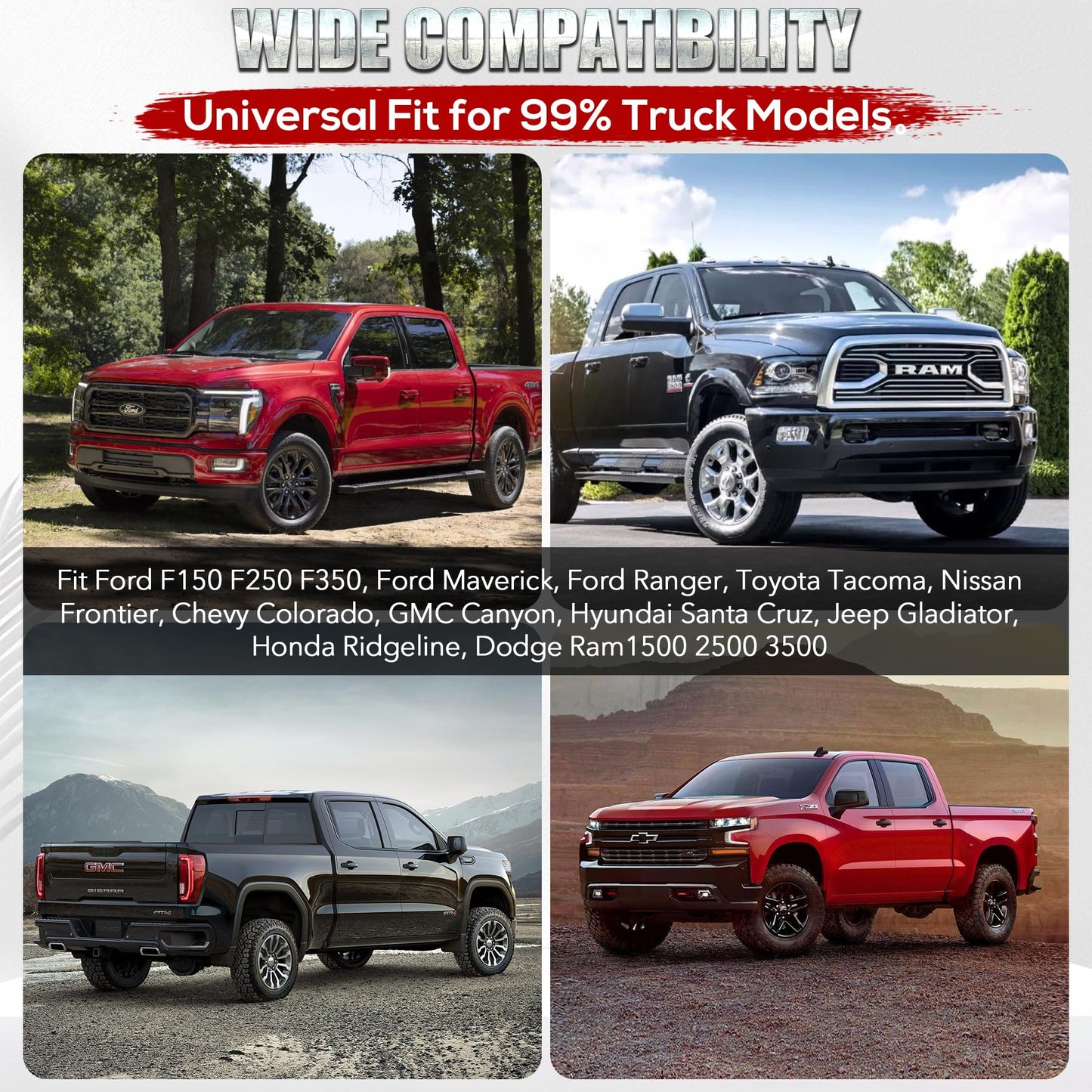 Universal Pickup Truck Bed Extender Rack, 46 to 65" Foldable Adjustable Width for Ford Toyota Nissan Chevy GMC Hyundai Dodge, Heavy-Duty Carbon Steel Square Tube, Expands Cargo Space, Drill Needed