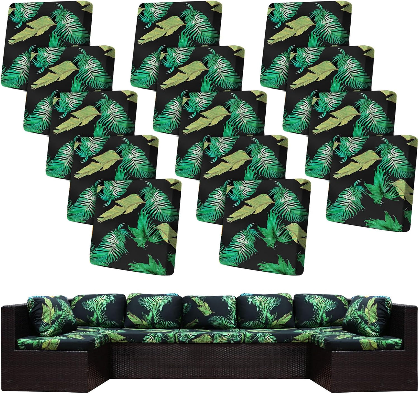 Skiennix 14 Pcs Stretch Patio Cushion Covers - Washable Outdoor Couch & Sofa Slipcovers | Summer Colors