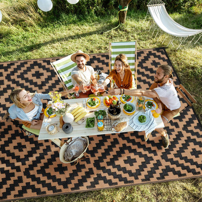 Outdoor Rugs Patio Camping Waterproof - 9x18 Plastic Straw Patio Rug Portable for Campers, Outside RVs Mat, Outdoor Area Carpet for Patios Clearance, Backyard Porch, Balcony, Picnic, Black Brown