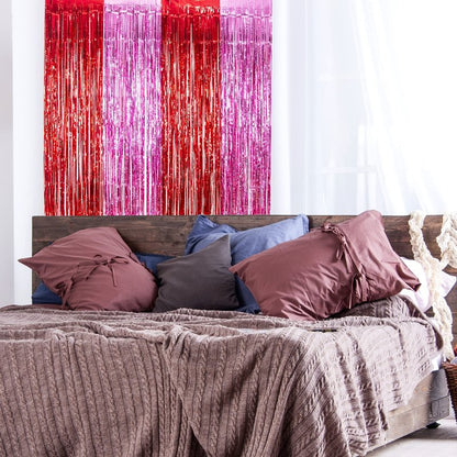 LOLStar 3 Pack Valentines Foil Fringe Curtains Valentine's Day Party Decorations 3.3X6.6 ft Red Pink Tinsel Metallic Photo Booth Props Backdrop Streamers for Valentine's Day Decor Birthday Wedding