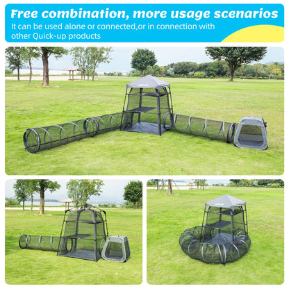 Catio Outdoor Cat Enclosure Combo for Indoor and Outdoor,3 Tier Cage Inside,Pop up Catio,Portable and Foldable(Includes cat Tower Tent, Tunnel and cage) Plus 2 cat Tunnel +1 Cube