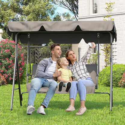 GarveeHome Outdoor Swing Chair with Adjustable Canopy, 3-Person Outdoor Patio Swing Chair with Heavy Duty Stand, Convertible Glider Swing Chairs for Deck, Lawn, Backyard, or Porch, Grey