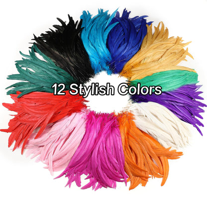 Holmgren 180pcs 12-14inch Rooster Tail Feathers - Natural Long Rooster Tail Feathers Bulk for DIY Crafts Hats Costume, Holiday Themed Party Decoration
