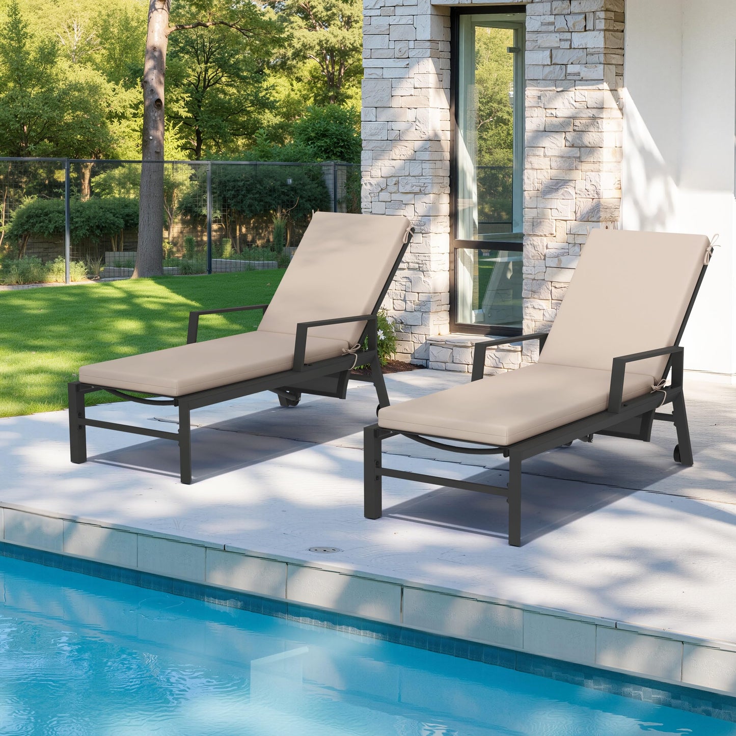 Crestlive Products Outdoor Chaise Lounge Cushions Set of 2, Water Resistant Fade Resistant Patio Furniture Lounge Chair Cushion,80" L x 23" W, Tan