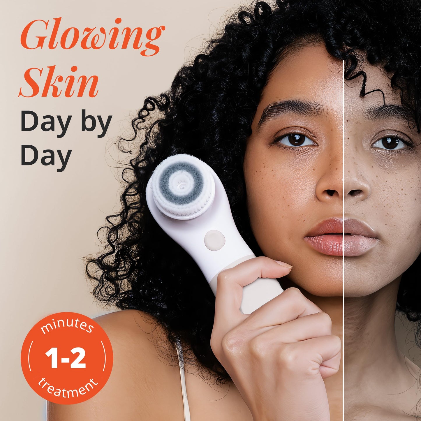 Raedia Handheld Facial Cleansing Brush with 4 Interchangeable Brush Heads by Vanity Planet - Lightweight Daily Cleansing Brush for Glowing Skin - Water Resistant Face Exfoliator - Warm Grey