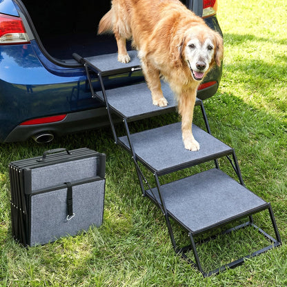 Veehoo Collapsible Dog Stairs for Large Dogs Extra Wide, 4 Steps Folding Dog Steps for Car Truck SUV 20" Wide, Heavy Duty Pet Loader Ramp Ladder Portable with Non Slip Surface, Support up to 200lbs
