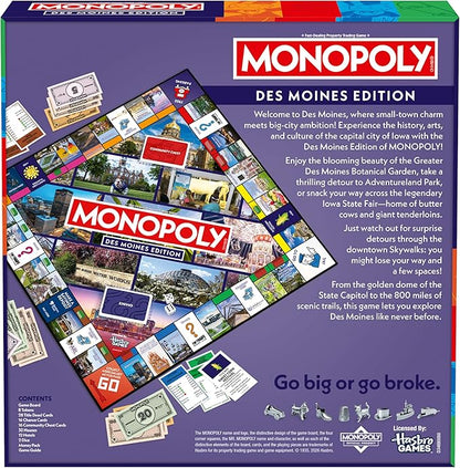 Monopoly Board Game – Des Moines IA Edition: 2-6 Players Family Board Games for Kids and Adults Board Games for Kids 8 and Up Great for Game Night