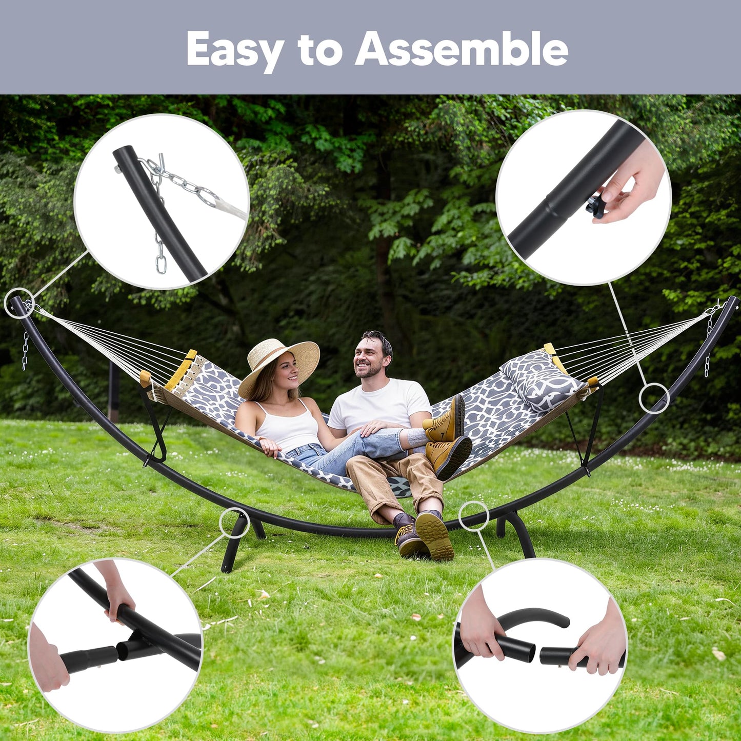 SUNCREAT Portable Outdoor Hammock with Stand, Double Hammock with Stand for Outside, Patent Pending, Gray