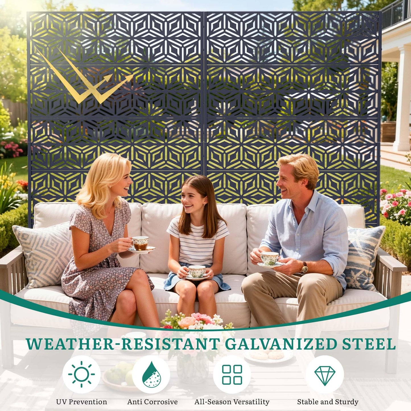 Ultym Decorative Privacy Screen Outdoor 72" H×44" W, Steel Laser Cut Snowflakes Garden Privacy Fence Panel, Weatherproof Freestanding Modern Screen Divider for Balcony Patio Deck Backyard Home