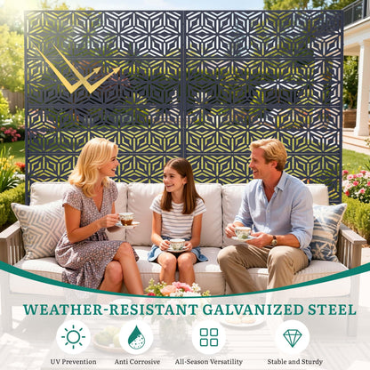 Ultym Decorative Privacy Screen Outdoor 72" H×44" W, Steel Laser Cut Snowflakes Garden Privacy Fence Panel, Weatherproof Freestanding Modern Screen Divider for Balcony Patio Deck Backyard Home