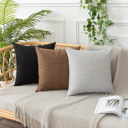 UGASA Outdoor Throw Pillow Covers - Waterproof Plaid Texture | 12x20 Inch Black Farmhouse Decor (Pack of 2)