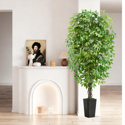 Artificial Ficus Tree 6FT Faux Plants Indoor Tall Fake Plants with Black Square Planter, Green Lifelike Lush Fake Ficus Tree for Home Living Room Bedroom Outdoor Balcony House Office Decor