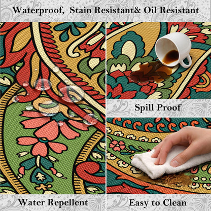 Arenarug Paisley Outdoor Rug Waterproof 6x9, UV Resistant Non Slip Patio Rug, Indoor Outdoor Boho Camping Rug Linen-Look RV Carpet for Deck Balcony Backyard, Terracotta