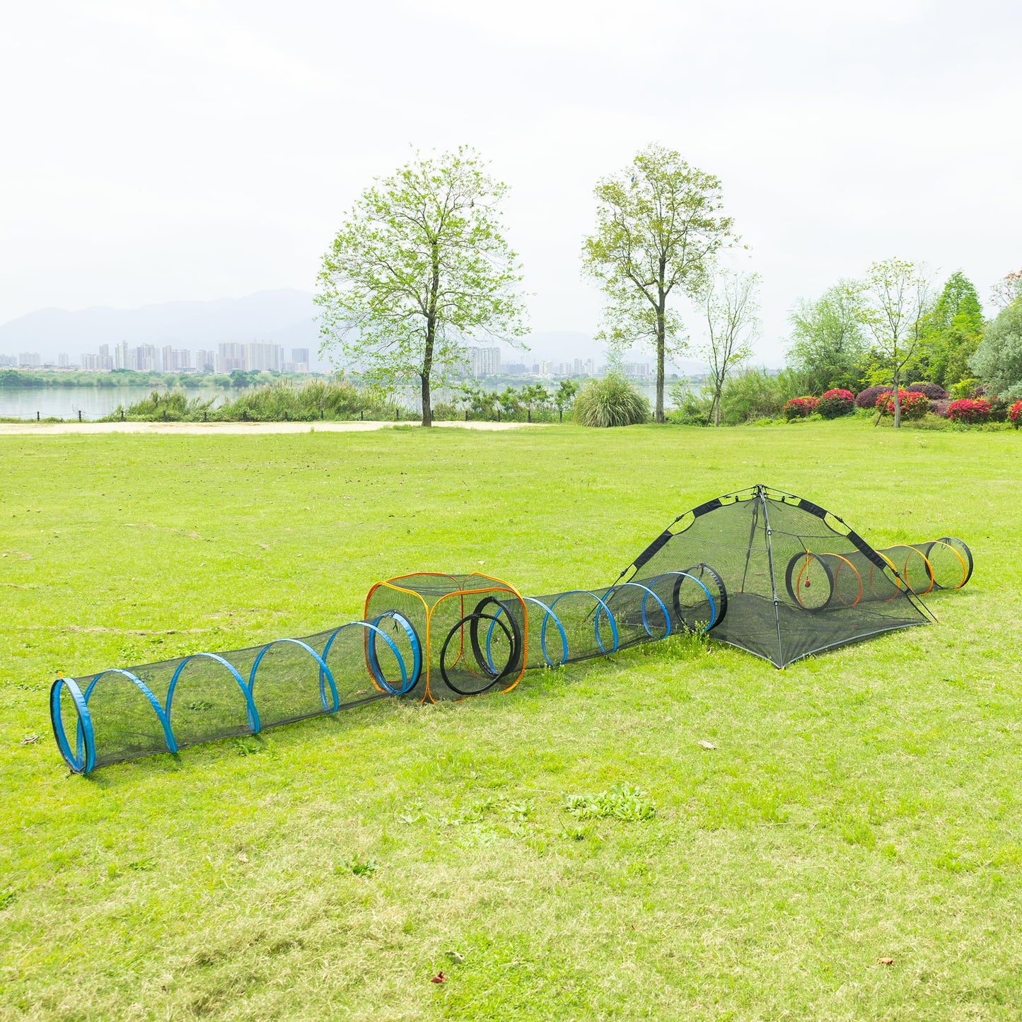 Cat Tent for Indoor and Outdoor Cat Enclosures(Outdoor, Tunnel, and Playhouse) Cat Playpen X-Large Portable Cat Tunnel Play Tents for Cats Rabbits and Small Animals Plus 2Tunnels & Cube