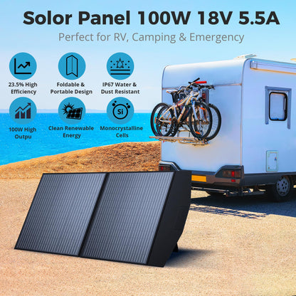 MIKOBOX 100W Portable Foldable Solar Panel Kit with 12V Controller and USB, 18V High Efficiency Solar Pane Monocrystalline Charger for Power Stations, RV Camping Emergency Use