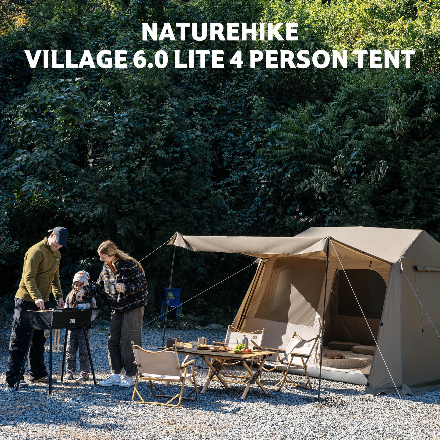 Naturehike Village Lite Camping Tent, 60S Easy Setup Instant Tents for Camping, Double Layer 4/8 Person Tent with with Full Rainfly