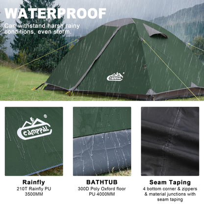 2 Person Backpacking Tent, Waterproof Windproof Two Person Tent, Lightweight Easy Setup 2 Man Tent for Camping, Hiking, Biking, Cycling, Motorbiking, Mountaineering - Green