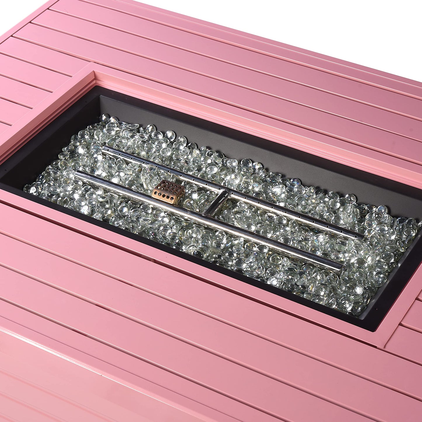 Oakland Living Rectangular 48 in. x 36 in. Aluminum Propane Fire Pit Table, Glass Beads, Two Covers, Lid, 57,000 BTUs in Pink Finish