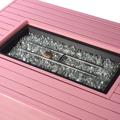 Oakland Living Rectangular 48 in. x 36 in. Aluminum Propane Fire Pit Table, Glass Beads, Two Covers, Lid, 57,000 BTUs in Pink Finish