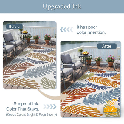 GENIMO Outdoor & Indoor Area Rug 8'x10', Waterproof, Non-Shedding, Easy Cleaning, Leaf Mat for Patio, Living Room, Balcony, Dining Room, RV, Deck, Bedroom, Camping, Outside Carpet, Rust Navy