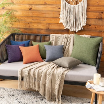 MIULEE Decorative Outdoor Throw Pillow Covers - Waterproof Faux Linen Cushion Cases | 12x12 Inch Dark Grey (Pack of 2)