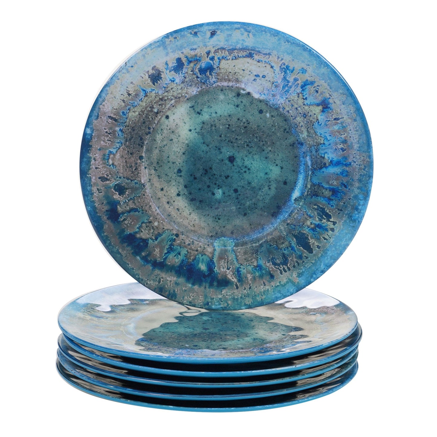 Certified International Radiance Teal Melamine 11" Dinner Plate, Large, Multicolor, Set of 6