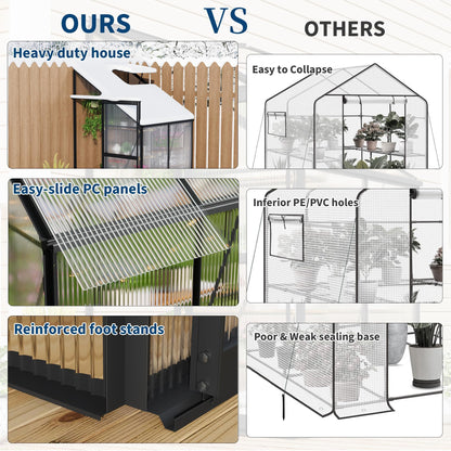 GarveeHome 4x4FT Greenhouse, Small Walk-in Polycarbonate Greenhouse with Adjustable Vent Window, Sliding Door, Portable Green House Kit for Outdoors, Winter