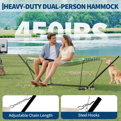 2 Person Outdoor Hammock with Stand, Person Cotton Rope Hammock with Polyester Pad, Portable Hammock with Carrying Bag, for Patio, Garden, Beach, Backyard Camping