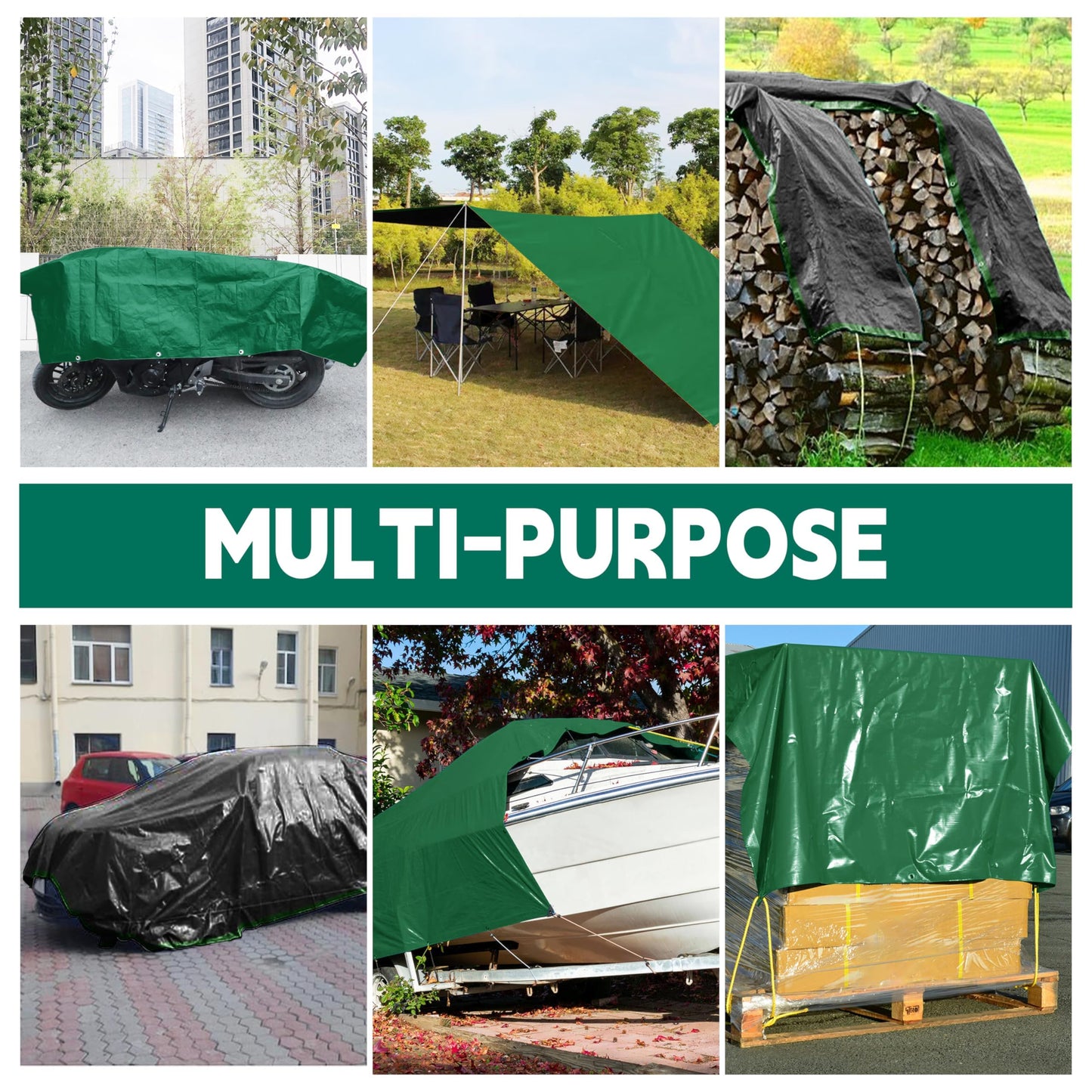Tarp 30x50 ft Heavy Duty 100% Waterproof 10mil,UV Resistant,Durable Grommets and Reinforced Edges Green/Black Tarp for Camping, Swimming Pools,Car Coverage -by MVPNET