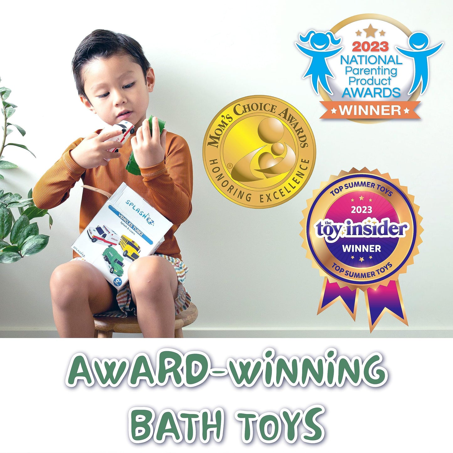 SplashEZ Mold Free Car Bath Toys for Kids | Toddler Bath Toys with No Hole for Water | Vehicles Set Ideal Size for Little Hands | Safe, Durable for Endless Tub Fun | Great for Boys & Girls Ages 0+