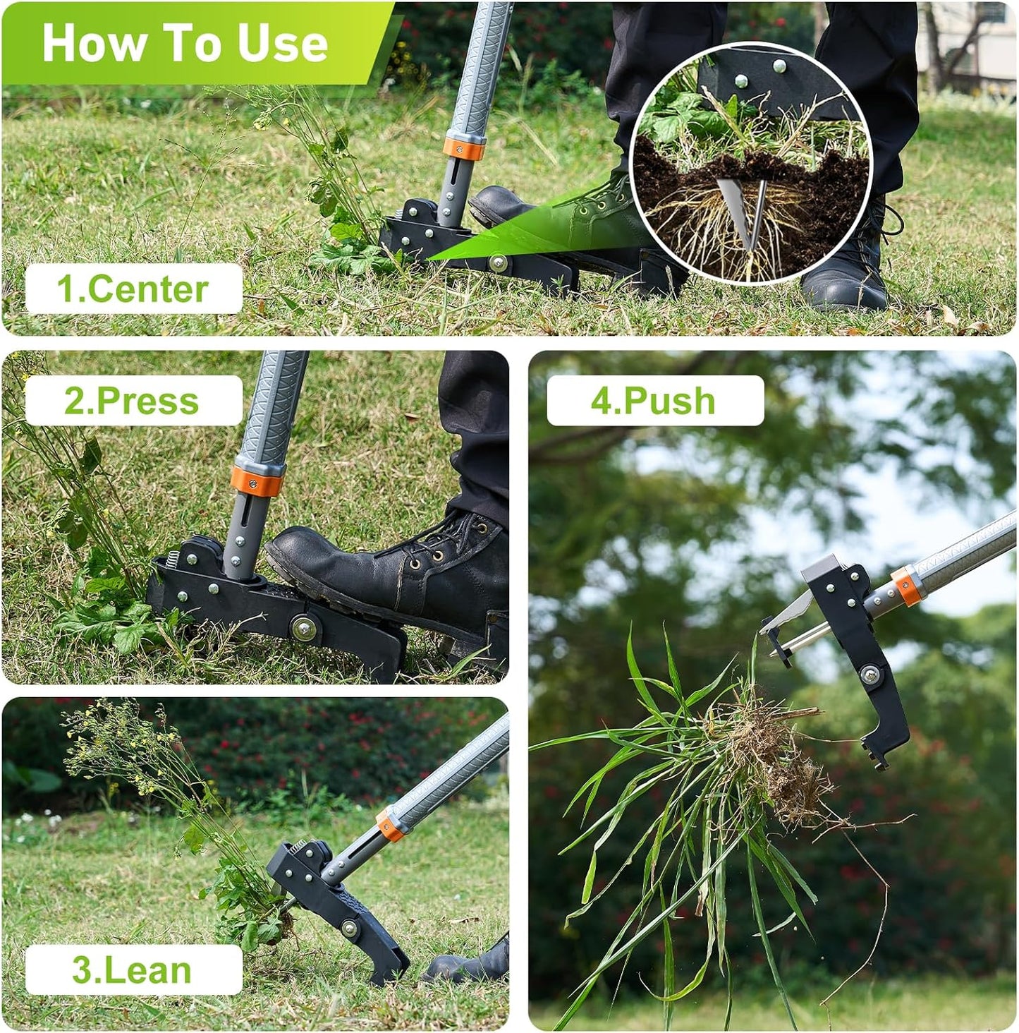 Stand Up Weed Puller Tool by [Brand Name] - 4-Claw Steel Head, 39"-46" Adjustable Handle for Easy Dandelion Removal