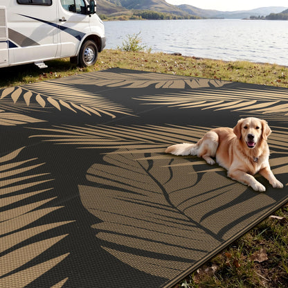 sarben Outdoor Rug 10' x 20' Waterproof for Patios Clearance, Reversible Plastic Straw Indoor Outdoor Rug for RV, Picnic, Backyard, Deck, Balcony, Porch, Beach, Black and Brown